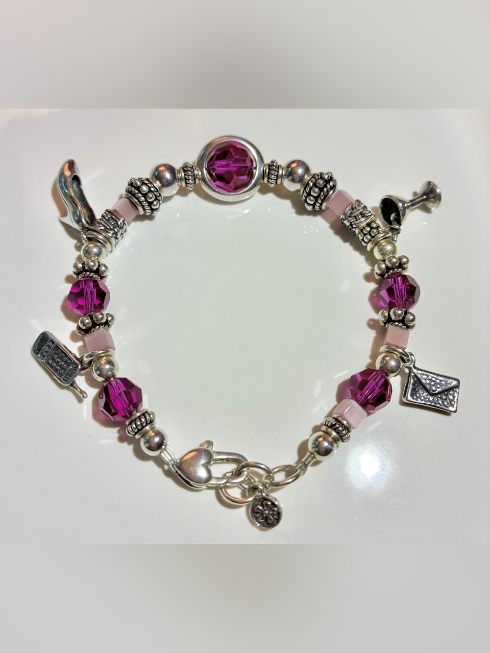 EK Designs Sterling Silver Swarovski Crystal Charm Bracelet